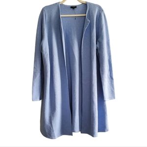 Tolbots Woven Open Front  Cardigan Light Blue Size:1X